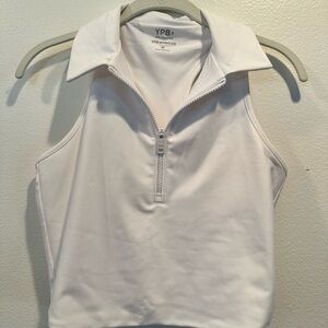 Abercrombie YPB SculptLux white sleeveless sipper top